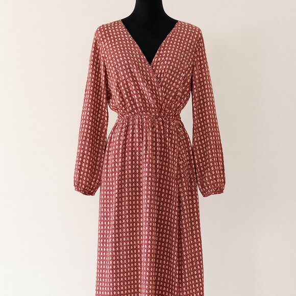 Fervour Modcloth Red White Blue Long Sleeve Faux Wrap Dress Women's Size Large - Picture 1 of 13